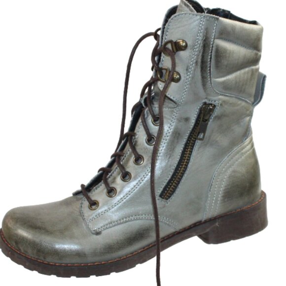 Jafa Graphite Distressed Lace Up Combat Tall Hand Made Ankle Boot,Size 37 (US 7) - Picture 3 of 13